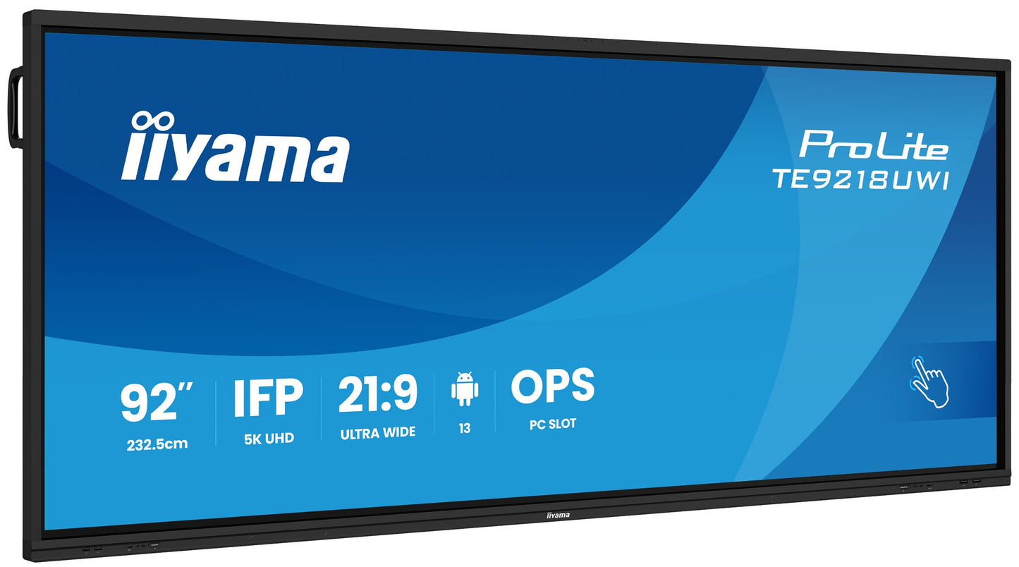 iiyama TE9218UWI-B1AG Signage Display Interactive flat panel 2.32 m (91.5") LED Wi-Fi 500 cd/m² 5K Ultra HD Black Touchscreen Built-in processor Android 16/7