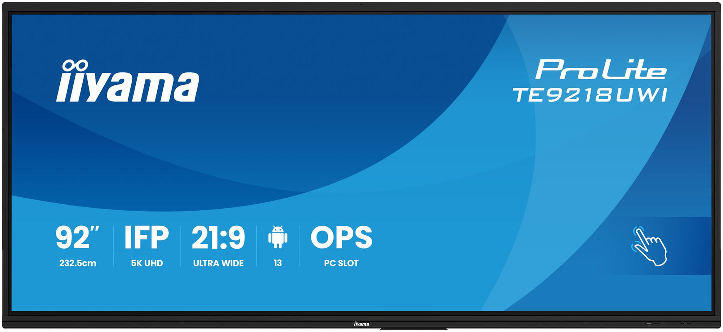 iiyama TE9218UWI-B1AG Signage Display Interactive flat panel 2.32 m (91.5") LED Wi-Fi 500 cd/m² 5K Ultra HD Black Touchscreen Built-in processor Android 16/7
