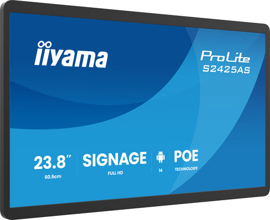 iiyama ProLite S2425AS-B1P Digital signage flat panel 60.5 cm (23.8") LCD Wi-Fi 500 cd/m² Full HD Black Built-in processor Android 24/7