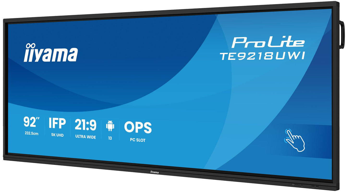 iiyama TE9218UWI-B1AG Signage Display Interactive flat panel 2.32 m (91.5") LED Wi-Fi 500 cd/m² 5K Ultra HD Black Touchscreen Built-in processor Android 16/7