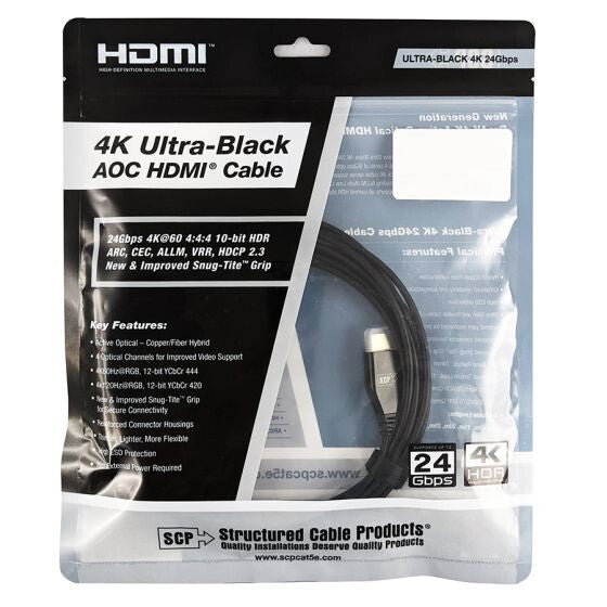 10M/ 33 FT- 24Gbps 4K HDR AOC HDMI 2.0 CABLE, 4K@60 4:4:4 2160p, HDR, Snug-Tite Grip Display End, Ke