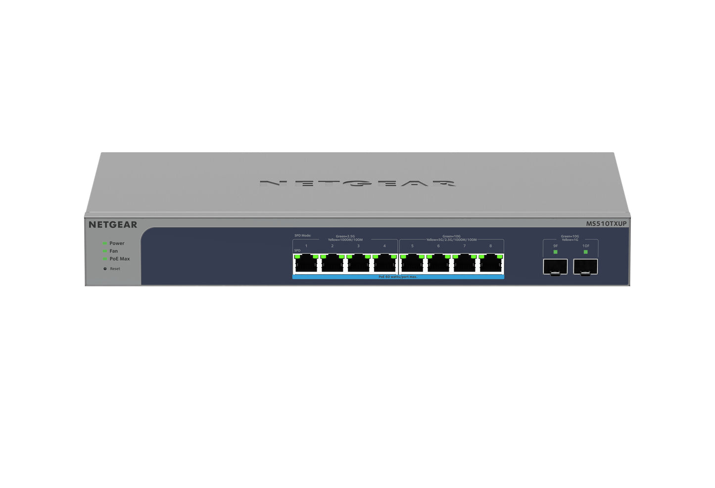 Netgear 8-Port Multi-Gigabit/10g Ethernet Ultra60 PoE++ Smart Managed Pro Switch with 2 SFP+ Ports (MS510TXUP)