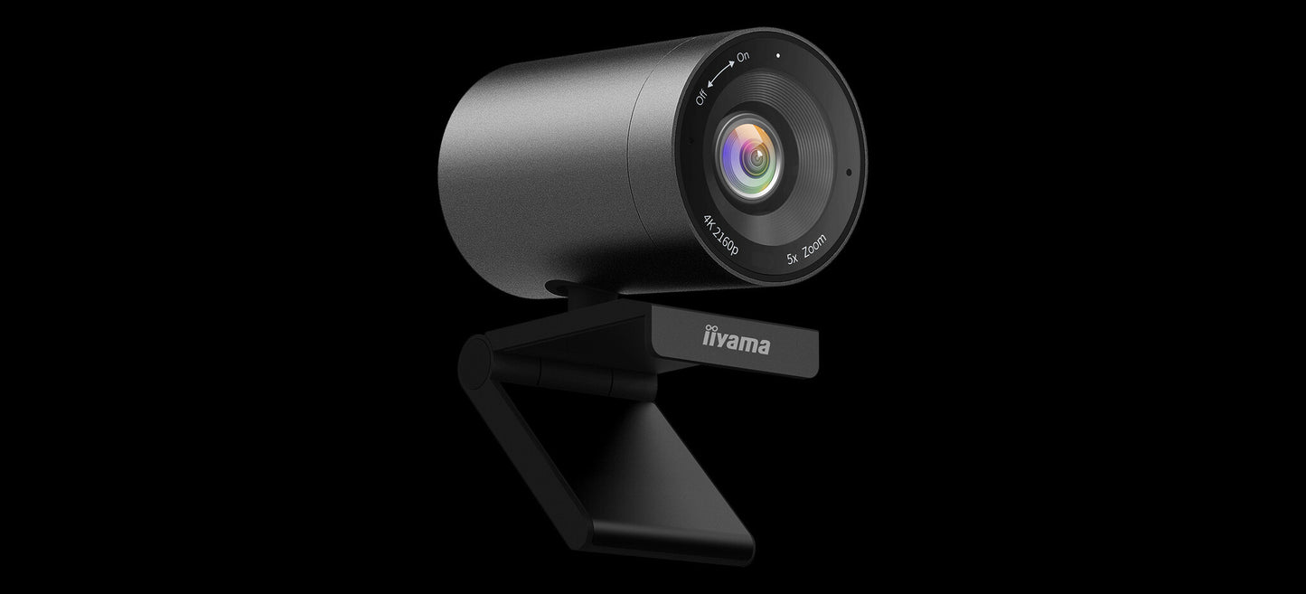 iiyama Stylish and discreet Professional 4K Webcam with Built in microphone, 5x Digital zoom, 120° field of view (FoV) and Auto Tracking