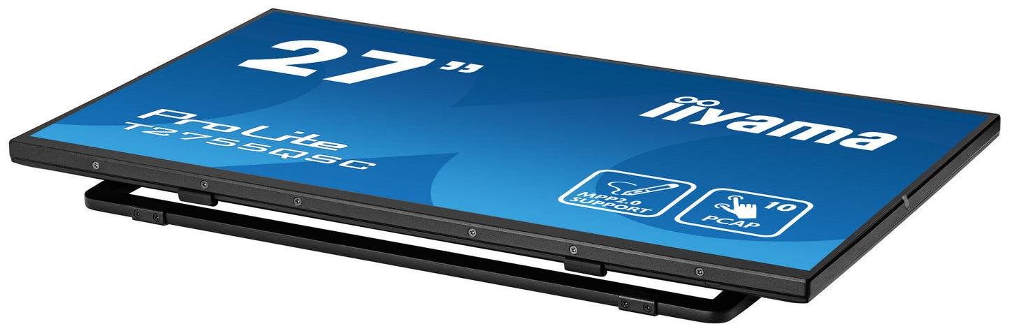 iiyama ProLite 27” Optical Bonded PCAP 10pt IPS Touchscreen monitor with edge-to-edge glass, active stylus support (MPP 2.0), anti-fingerprint coating and a flexible stand