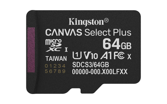 Kingston 64GB micSDXC Canvas Select Plus Gen3 100R A1 Single Pack w/o ADP