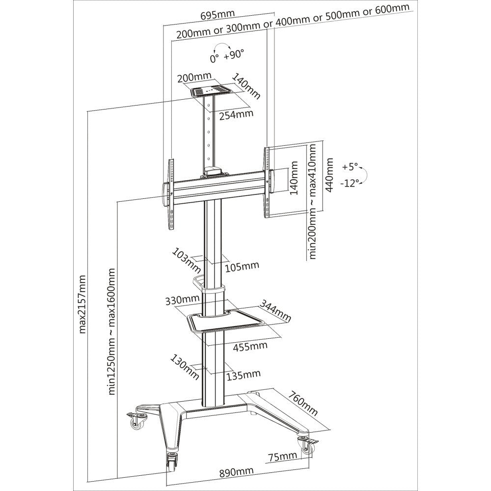 Techly ICA-TR48W multimedia cart/stand White Flat panel