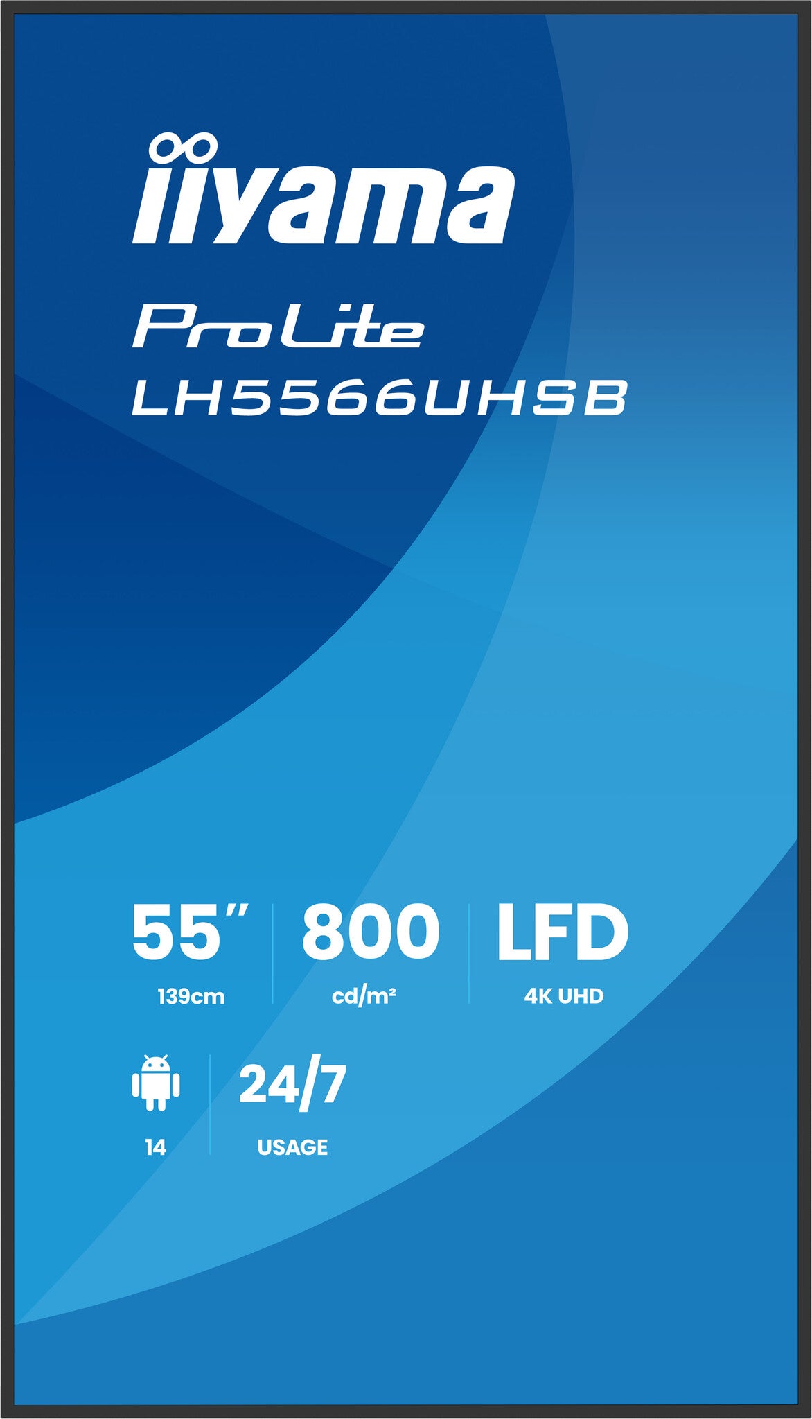 iiyama LH5566UHSB-B1AG Signage Display Digital signage flat panel 139.7 cm (55") LCD Wi-Fi 800 cd/m² 4K Ultra HD Black Built-in processor Android 24/7