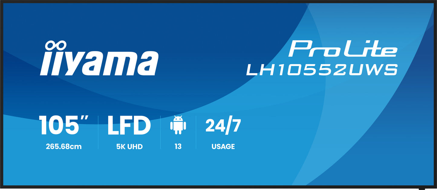 iiyama LH10552UWS-B1AG Signage Display Kiosk design 2.66 m (104.6") LCD Wi-Fi 500 cd/m² UltraWide 5K HD Black Built-in processor Android 24/7