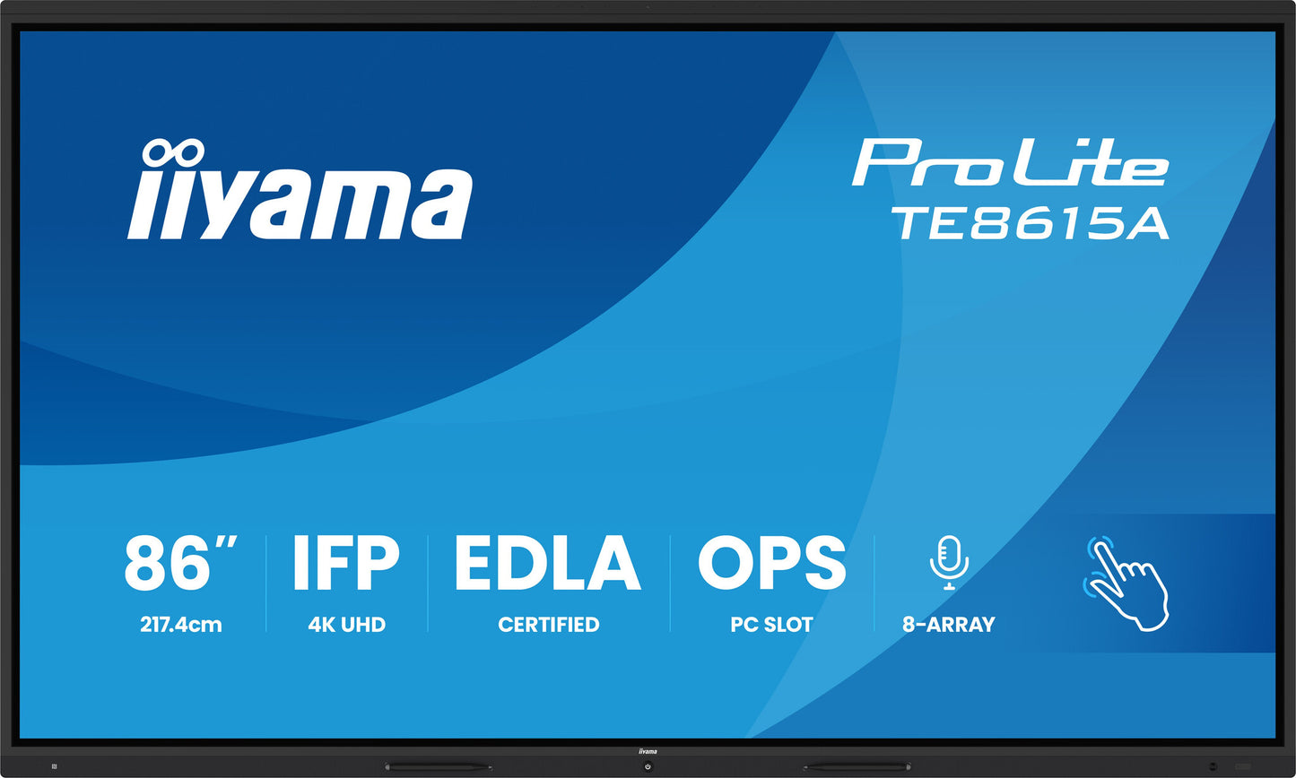 iiyama TE8615A-B2AG Signage Display Kiosk design 2.17 m (85.6") Wi-Fi 550 cd/m² 4K Ultra HD Black Touchscreen Built-in processor Android 24/7