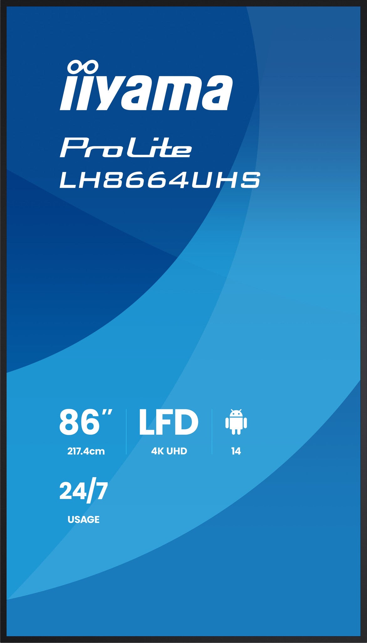 86" 3840x2160, UHD IPS panel, Haze 25% 500cd/m², Landscape and Portrait, IP5X Dust protection Speake
