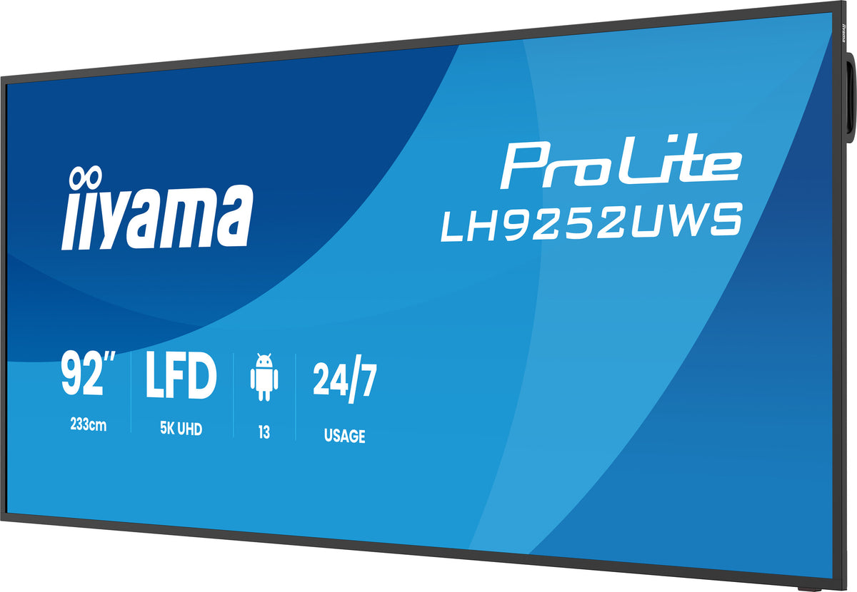 iiyama LH9252UWS-B1AG Signage Display Kiosk design 2.34 m (92") LCD Wi-Fi 500 cd/m² UltraWide 5K HD Black Built-in processor Android 24/7