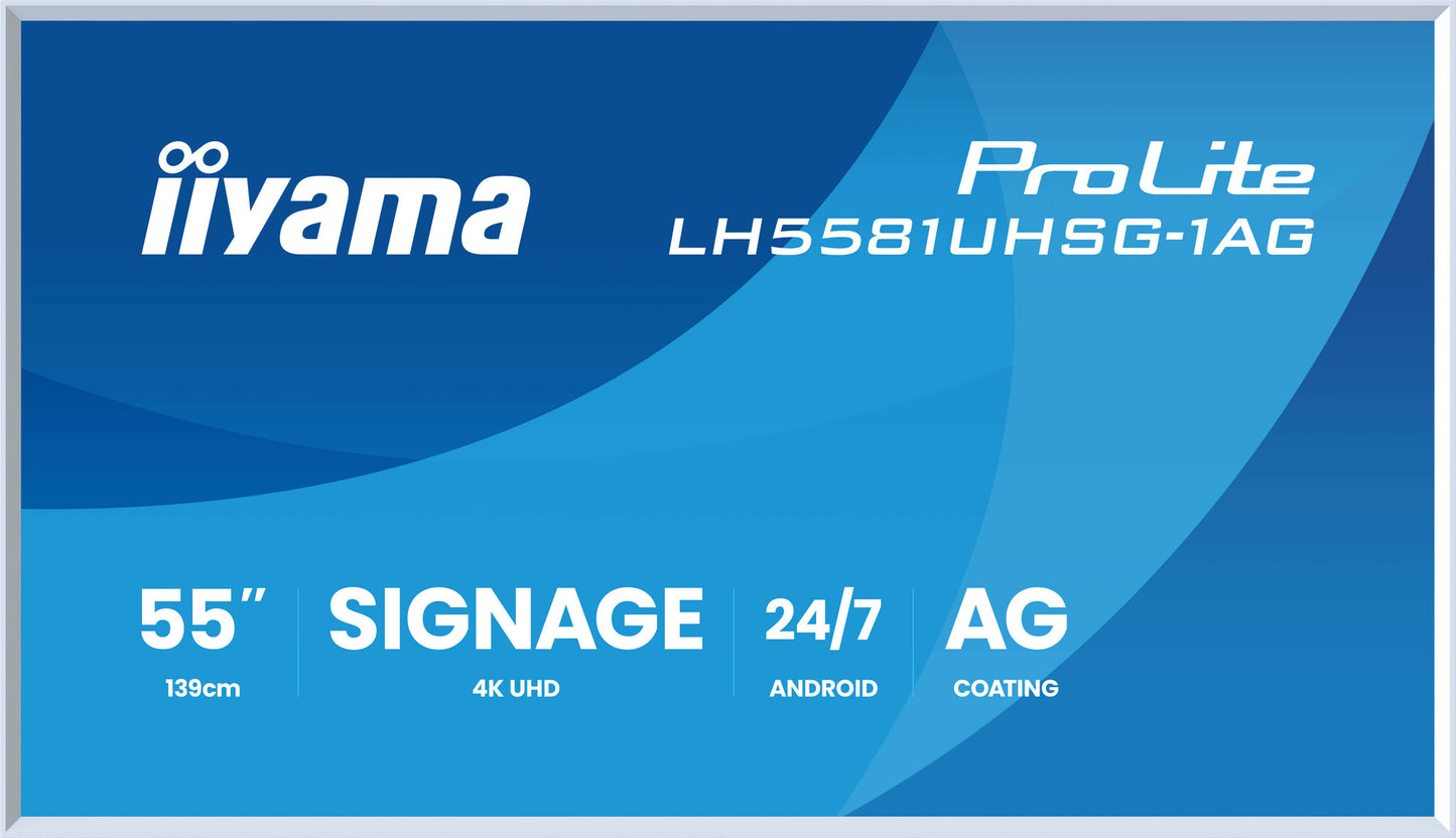 iiyama LH5581UHSG-1AG Signage Display Digital signage flat panel 138.7 cm (54.6") Wi-Fi 500 cd/m² 4K Ultra HD White Built-in processor Android 24/7