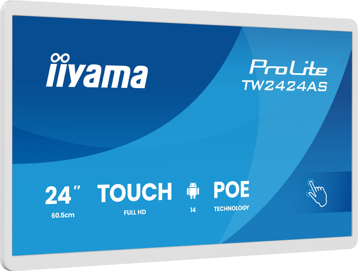 iiyama TW2424AS-W3P Signage Display Interactive flat panel 60.5 cm (23.8") LCD Wi-Fi 450 cd/m² Full HD White Touchscreen Built-in processor Android 24/7