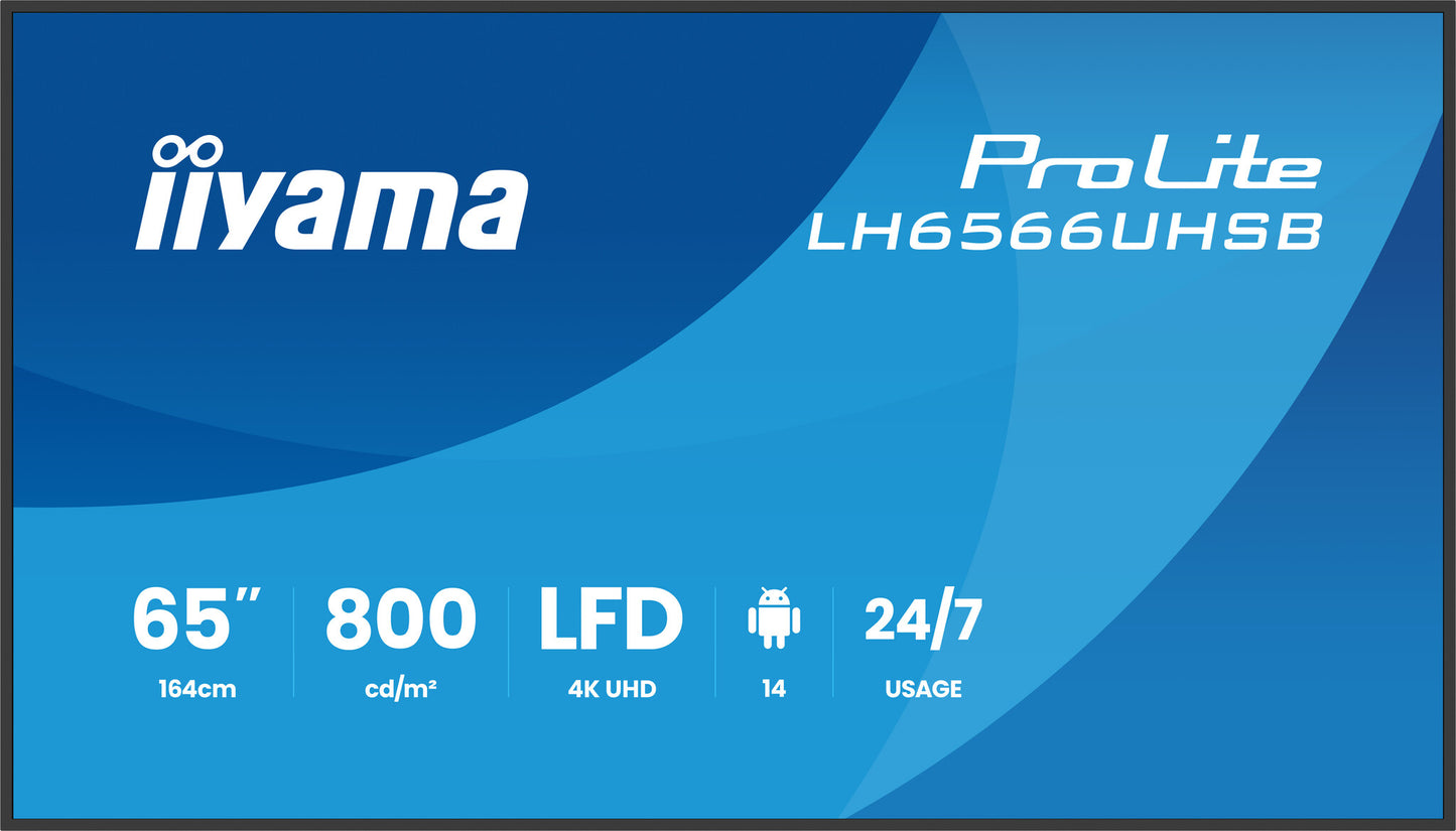 iiyama LH6566UHSB-B1AG Signage Display Digital signage flat panel 165.1 cm (65") LCD Wi-Fi 800 cd/m² 4K Ultra HD Black Built-in processor Android 24/7