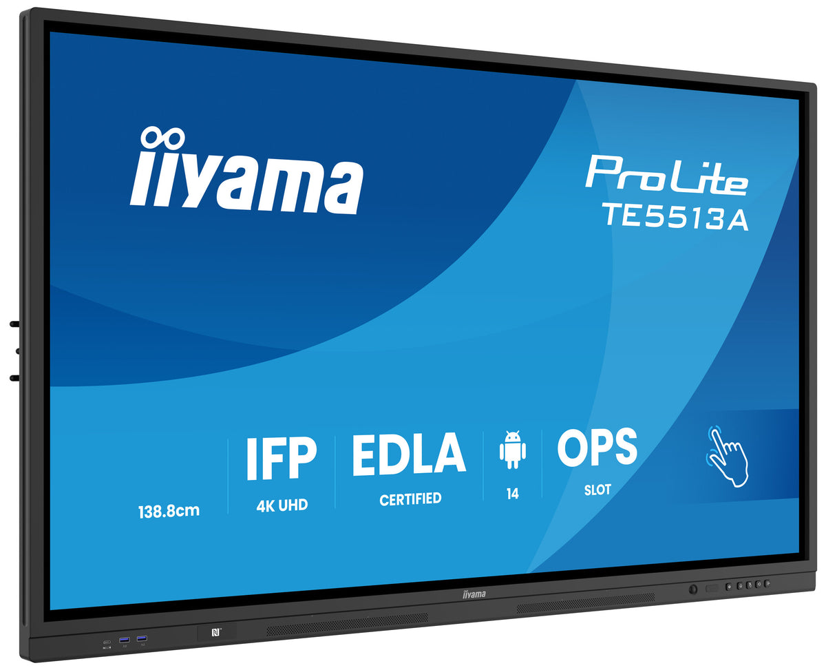 iiyama TE5513A-B3AG Signage Display Interactive flat panel 138.7 cm (54.6") LCD Wi-Fi 500 cd/m² 4K Ultra HD Black Touchscreen Built-in processor Android 24/7