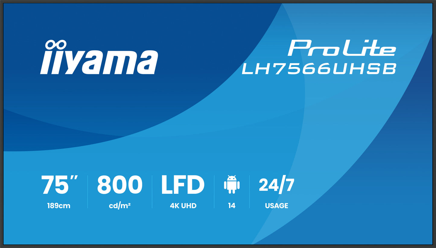 iiyama LH7566UHSB-B1AG Signage Display Digital signage flat panel 190.5 cm (75") LCD Wi-Fi 800 cd/m² 4K Ultra HD Black Built-in processor Android 24/7