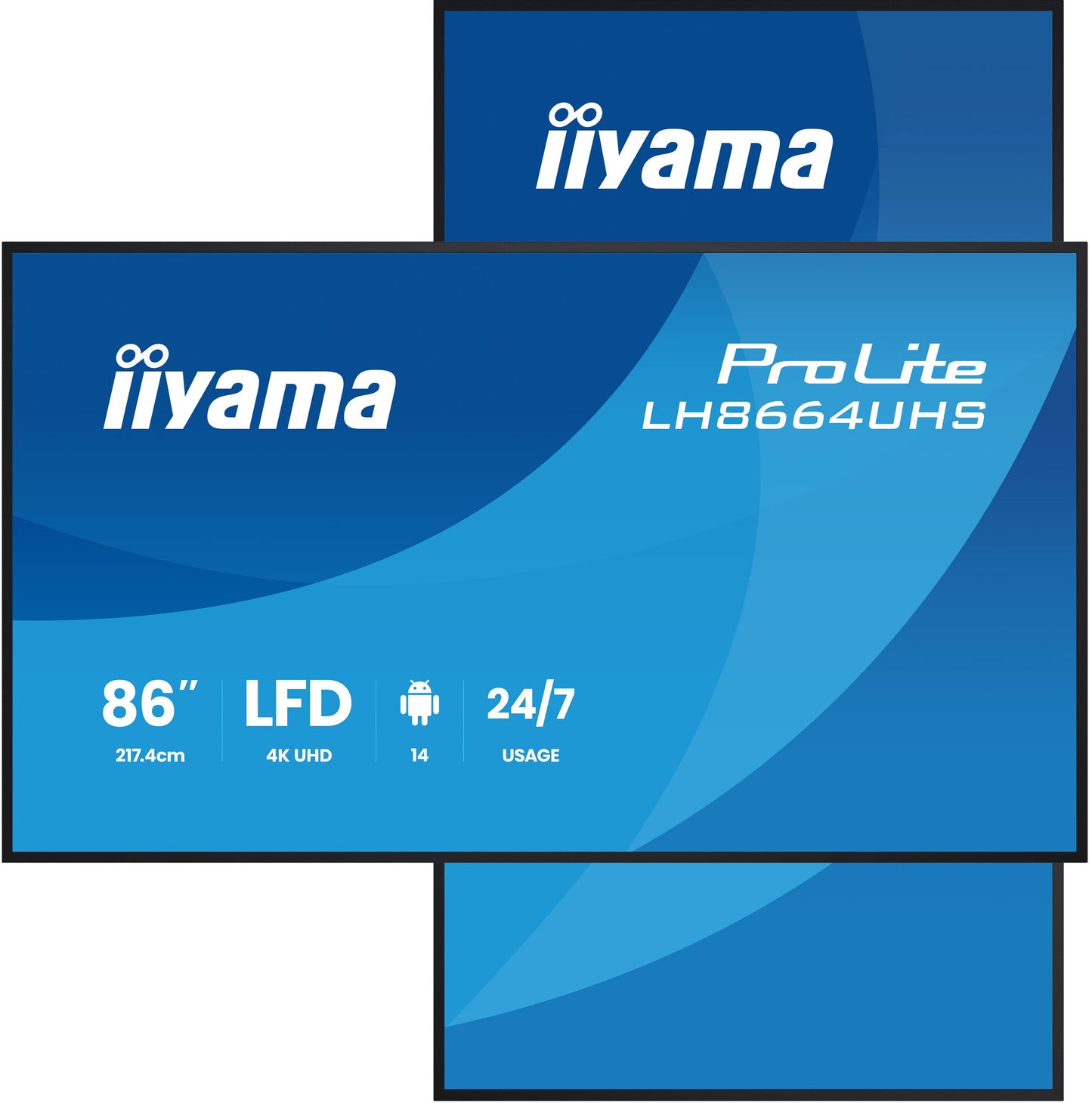 86" 3840x2160, UHD IPS panel, Haze 25% 500cd/m², Landscape and Portrait, IP5X Dust protection Speake