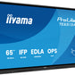iiyama TE6513A-B3AG Signage Display Interactive flat panel 163.8 cm (64.5") LCD Wi-Fi 500 cd/m² 4K Ultra HD Black Touchscreen Built-in processor Android 24/7