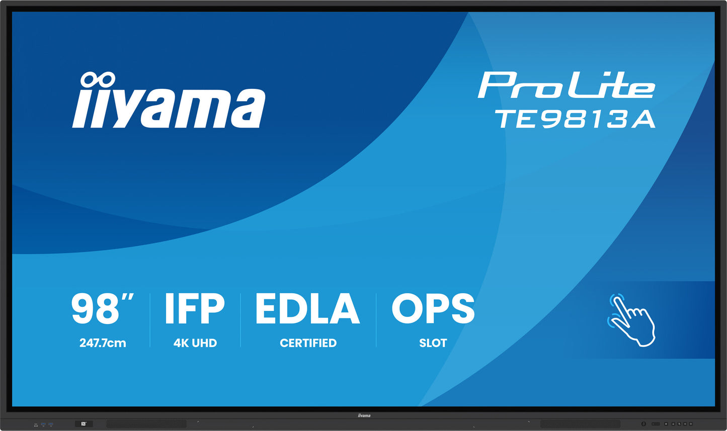 iiyama TE9813A-B1AG Signage Display Interactive flat panel 2.48 m (97.5") Wi-Fi 450 cd/m² 4K Ultra HD Black Touchscreen Built-in processor Android 18/7