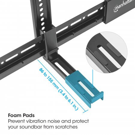Manhattan Soundbar Mount Universal, Wall Mount or VESA Mount, Compatible with Soundbars up to 15kg, Depth-Adjustable, Mounts Above or Below TV, Black