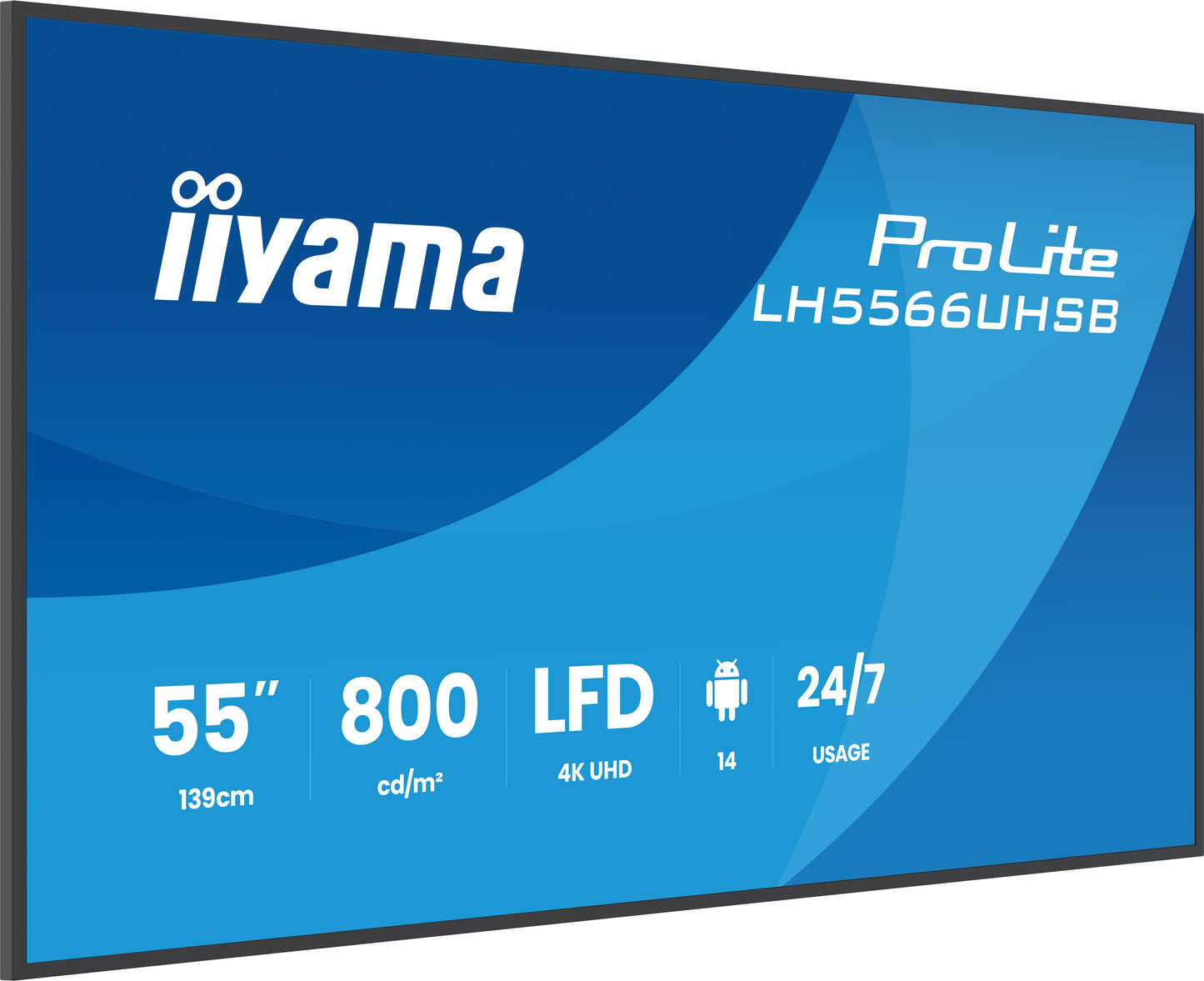 iiyama LH5566UHSB-B1AG Signage Display Digital signage flat panel 139.7 cm (55") LCD Wi-Fi 800 cd/m² 4K Ultra HD Black Built-in processor Android 24/7