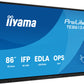 iiyama TE8613A-B1AG Signage Display Interactive flat panel 2.17 m (85.6") Wi-Fi 500 cd/m² 4K Ultra HD Black Touchscreen Built-in processor Android 18/7
