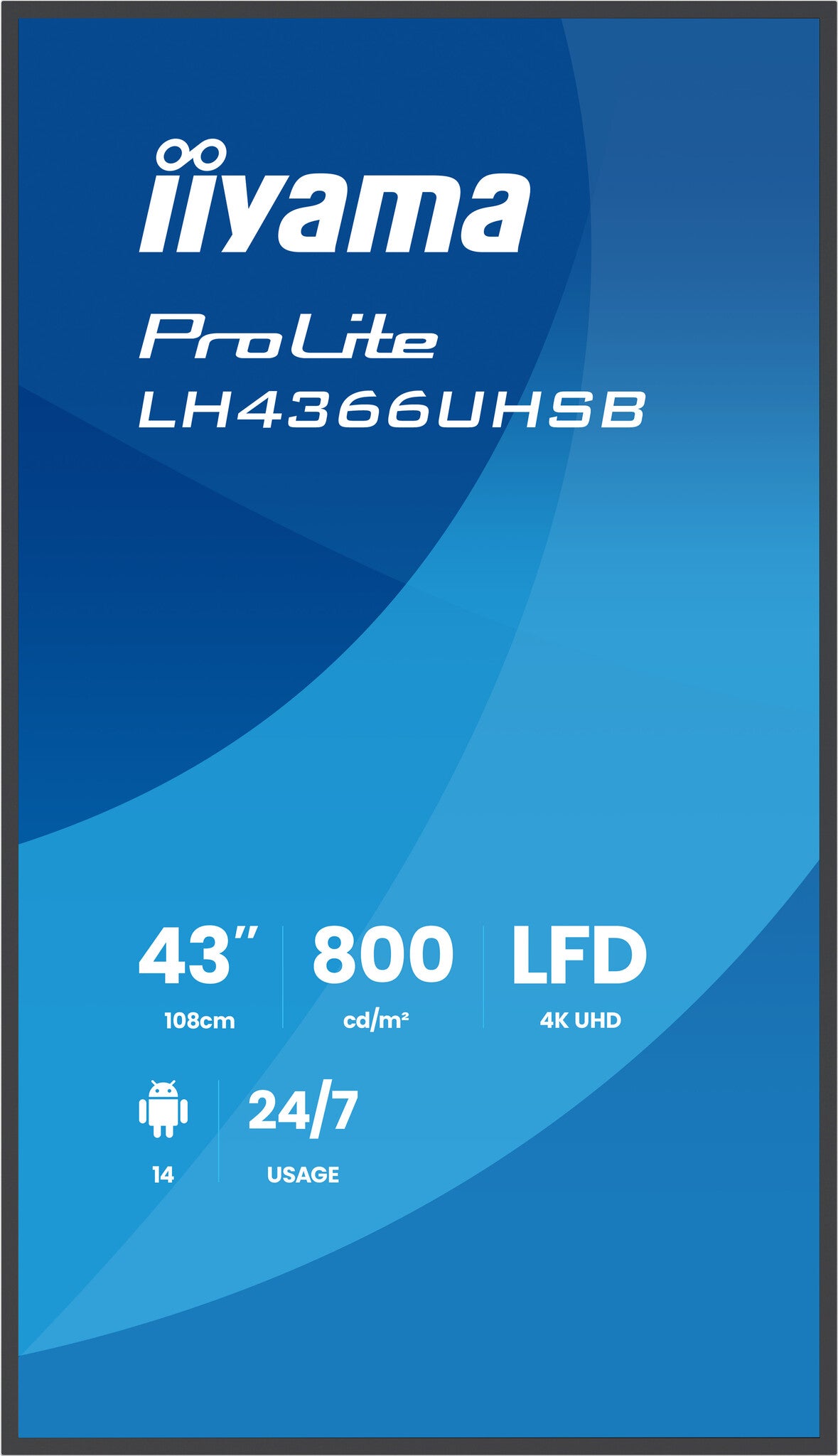iiyama LH4366UHSB-B1AG Signage Display Digital signage flat panel 109.2 cm (43") LCD Wi-Fi 800 cd/m² 4K Ultra HD Black Built-in processor Android 24/7