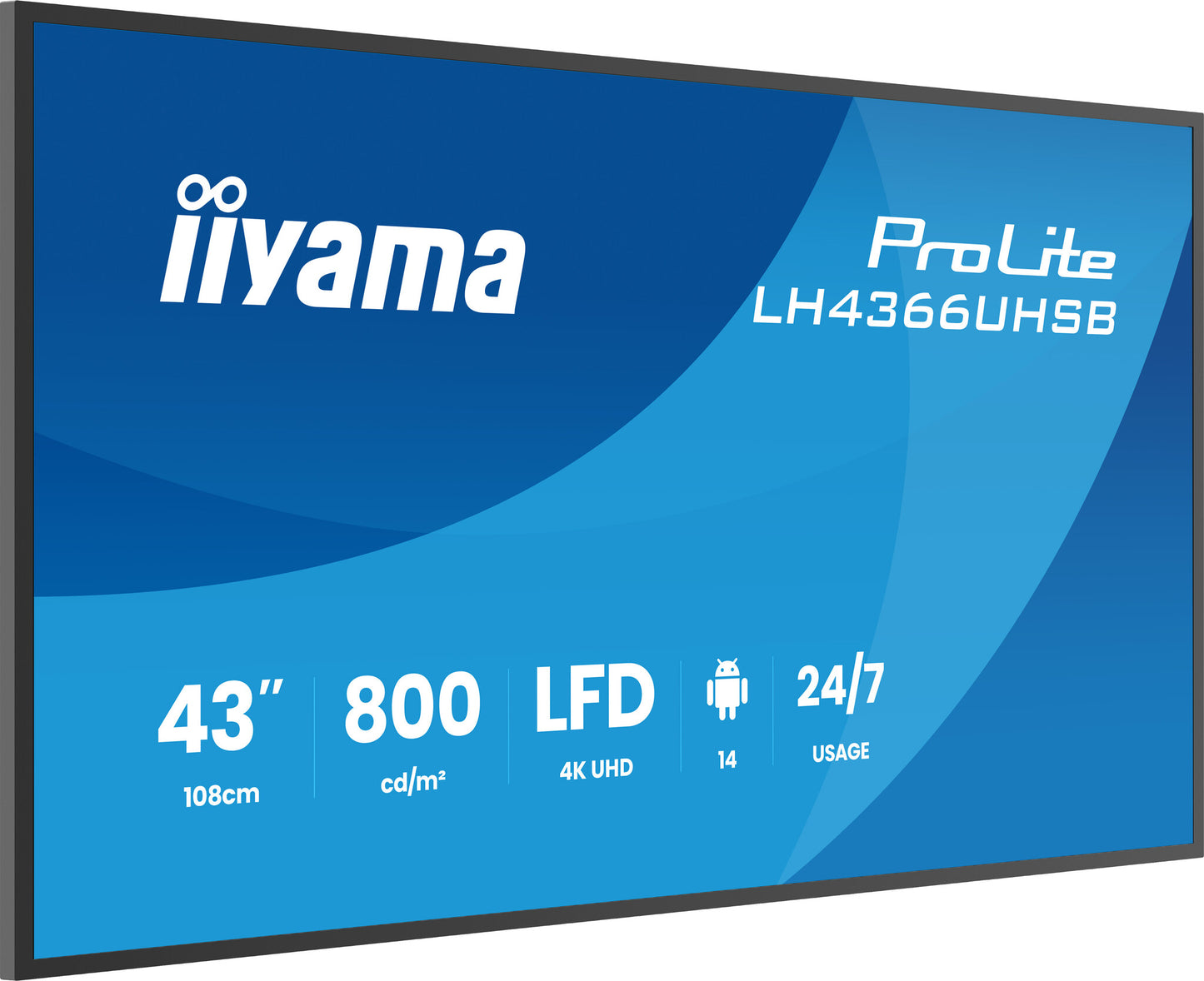 iiyama LH4366UHSB-B1AG Signage Display Digital signage flat panel 109.2 cm (43") LCD Wi-Fi 800 cd/m² 4K Ultra HD Black Built-in processor Android 24/7