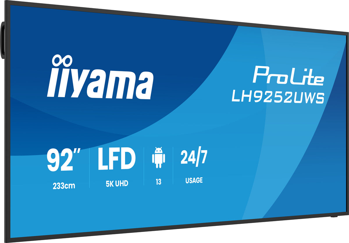 iiyama LH9252UWS-B1AG Signage Display Kiosk design 2.34 m (92") LCD Wi-Fi 500 cd/m² UltraWide 5K HD Black Built-in processor Android 24/7