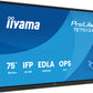 iiyama TE7513A-B3AG Signage Display Interactive flat panel 190.5 cm (75") LCD Wi-Fi 500 cd/m² 4K Ultra HD Black Touchscreen Built-in processor Android 24/7
