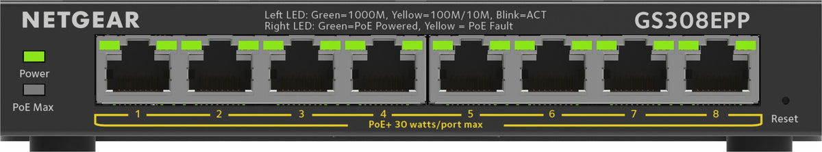 NETGEAR GS308EPP Managed L2/L3 Gigabit Ethernet (10/100/1000) Power over Ethernet (PoE) Black