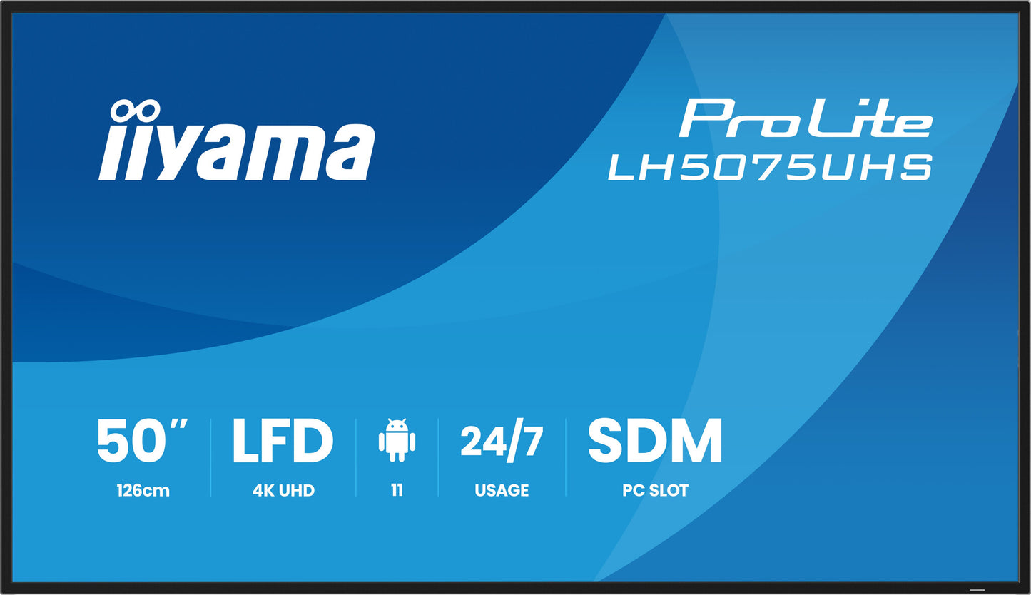 iiyama LH5075UHS-B2AG Signage Display Digital signage flat panel 125.7 cm (49.5") LCD Wi-Fi 500 cd/m² 4K Ultra HD Black Built-in processor Android 11 24/7