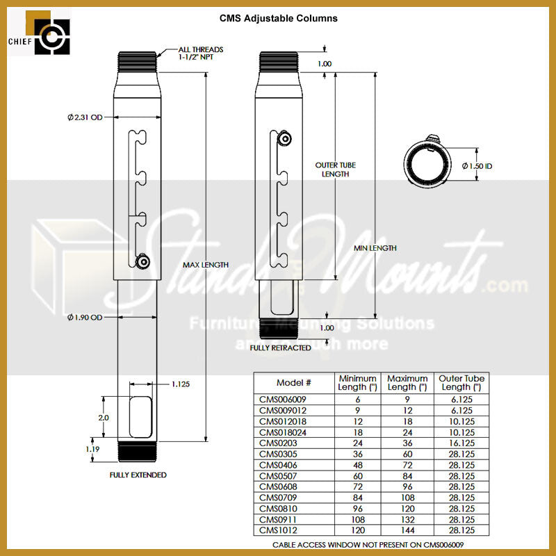 Chief CMS012018W, 30.5-45.7 cm, Adjustable