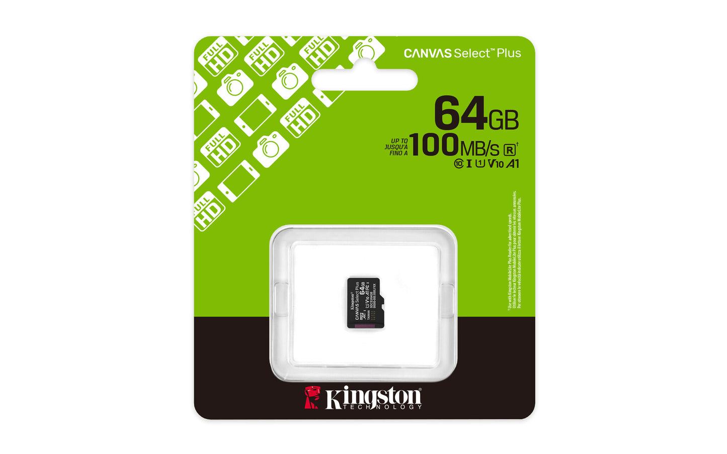 Kingston 64GB micSDXC Canvas Select Plus Gen3 100R A1 Single Pack w/o ADP