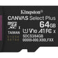 Kingston 64GB micSDXC Canvas Select Plus Gen3 100R A1 Single Pack w/o ADP