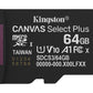 Kingston 64GB microSDXC Canvas Select Plus Gen3 100MB/s A1 Card + Adapter