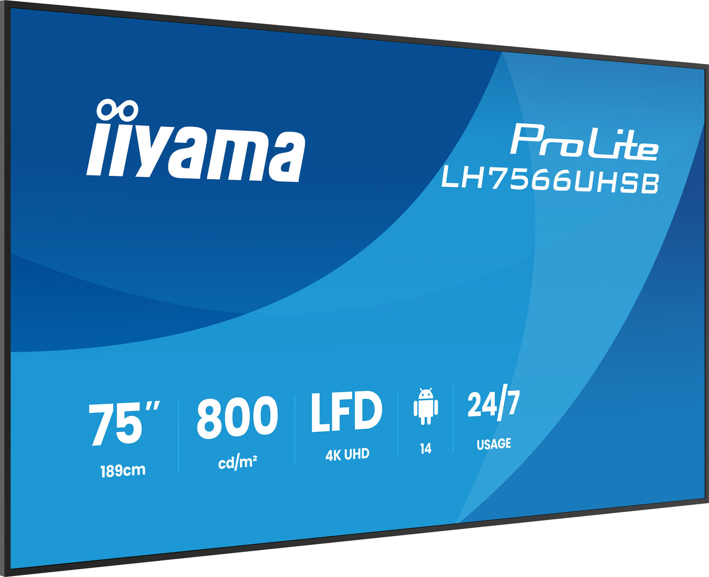 iiyama LH7566UHSB-B1AG Signage Display Digital signage flat panel 190.5 cm (75") LCD Wi-Fi 800 cd/m² 4K Ultra HD Black Built-in processor Android 24/7