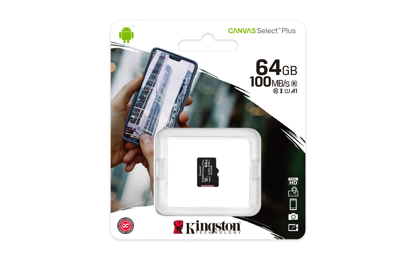 Kingston Technology 64GB micSDXC Canvas Select Plus 100R A1 C10 Single Pack w/o ADP