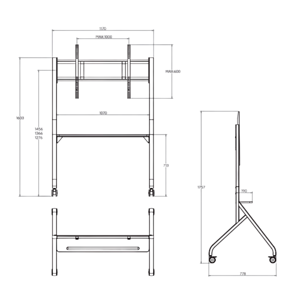 ICA-TR53LW Trolley, 65-100", White