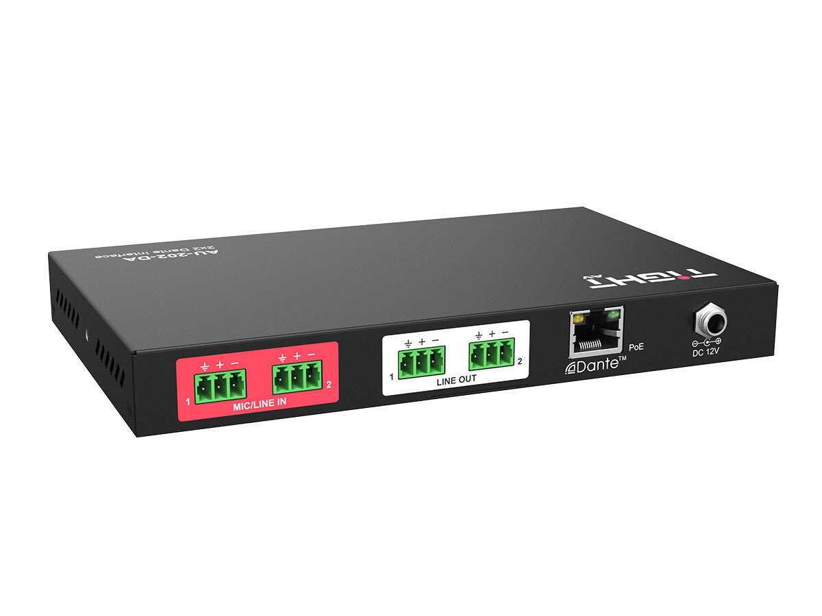 2x2 Dante Interface With 2 Mic/Line Inputs and 2 Line Outputs