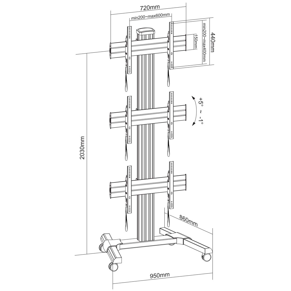 ICA-TR3VW Trolley for 3 monitors (video wall), 32-55"