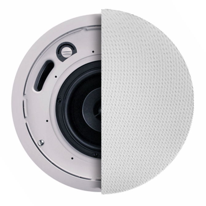 IPD-CM62-BGM-II-WH 6" IP-Addressable, Dante-Enabled In-Ceiling Speaker with Seamless Magnetic White Grille.