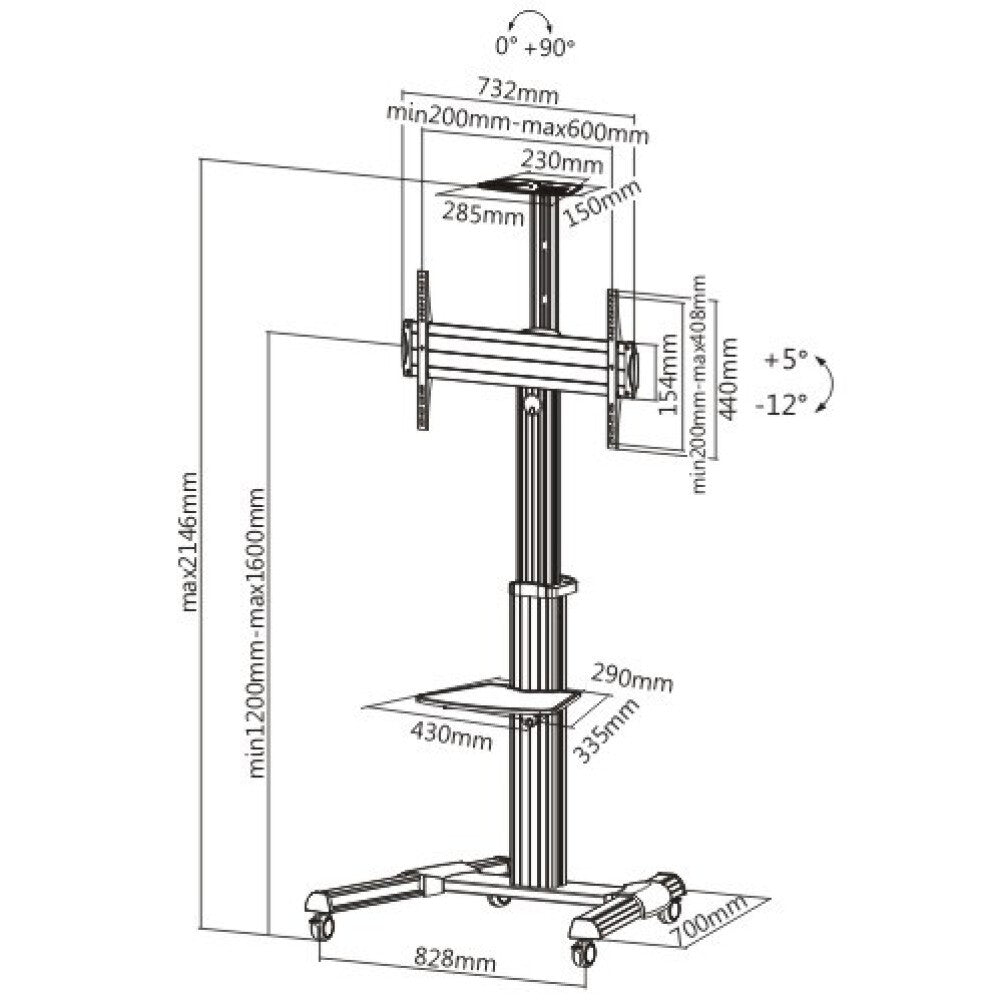 Techly Floor Support Trolley for LCD / LED / Plasma 37-70 with Shelf " ICA-TR15